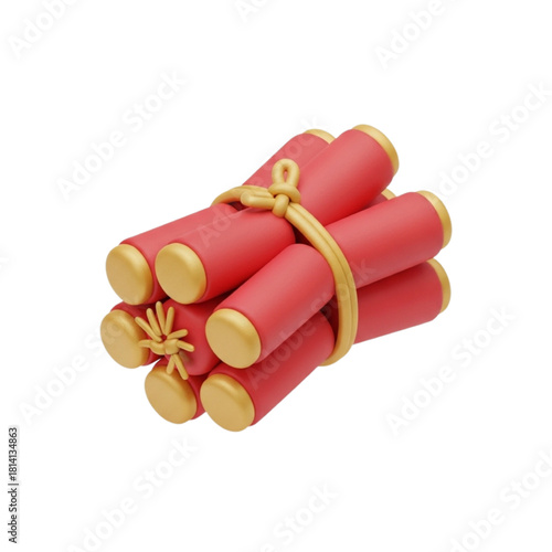 Dynamic bundle of red dynamite sticks tied with rope, ready for explosive action, symbolizing power and danger in a 3D render