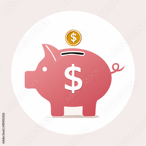 Une tirelire en forme de petit cochon, avec le signe du  dollar Américain