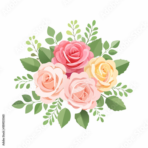 Joli bouquet de roses multicolores, isolé sur un fond blanc, célébration, fête, sentiment