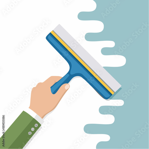 Ambiance bricolage, gros plan sur une main qui étale de l'enduit sur un mur avec une spatule, ou taloche, rénovation, travaux