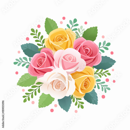 Joli bouquet de roses multicolores, isolé sur un fond blanc, célébration, fête, sentiment