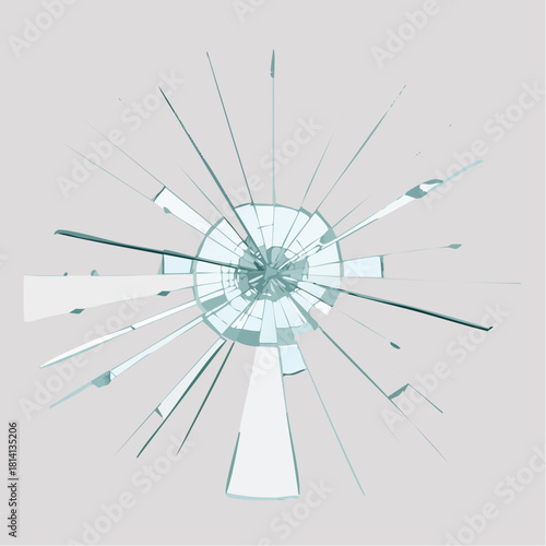 Bris de vitre en gros plan, éclats de verre, verre cassé, étoile