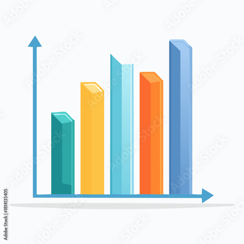 Graphique statistique, colonnes colorées, tendance, histogramme, barres, graphique, couleurs, isolé sur fond blanc