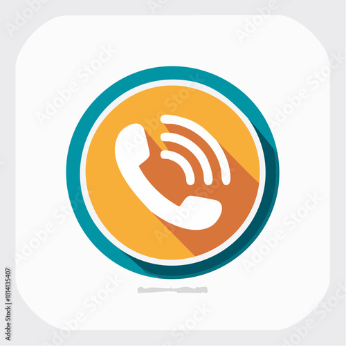 Icône d'un combiné téléphonique stylisé au milieu d'un cercle coloré, communication, appel en cours, en attente, sonnerie