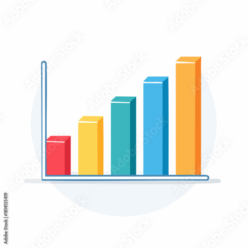 Graphique statistique, colonnes colorées, tendance, histogramme, barres, graphique, couleurs, isolé sur fond blanc