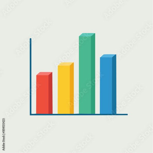 Graphique statistique, colonnes colorées, tendance, histogramme, barres, graphique, couleurs, isolé sur fond blanc