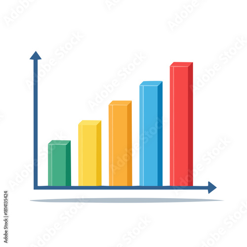 Graphique statistique, colonnes colorées, tendance, histogramme, barres, graphique, couleurs, isolé sur fond blanc