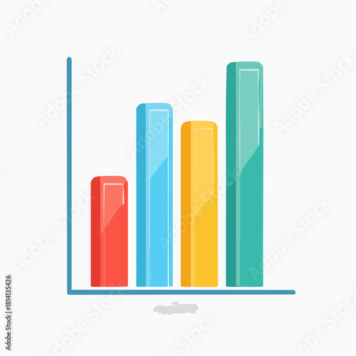 Graphique statistique, colonnes colorées, tendance, histogramme, barres, graphique, couleurs, isolé sur fond blanc
