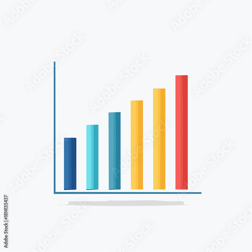 Graphique statistique, colonnes colorées, tendance, histogramme, barres, graphique, couleurs, isolé sur fond blanc