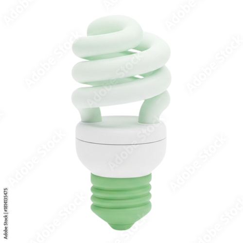 A 3D render illustration of a green spiral compact fluorescent light bulb. A concept for energy saving, ecology, sustainability, and innovative ideas, isolated on a white background