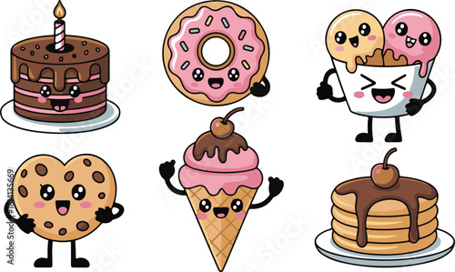 Adorable Cartoon Dessert Characters with Smiling Faces Perfect for Childrens Designs