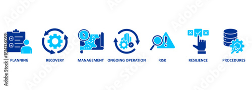 Business continuity planning - the process of creating systems of prevention and recovery to deal with potential threats to a company. Vector Illustration Concept