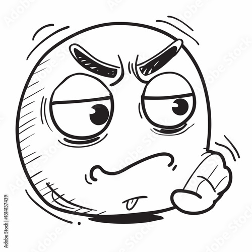 Black and white cartoon drawing of an angry or frustrated face isolated on