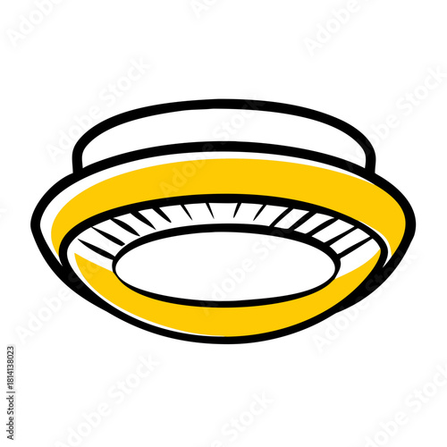 Illustration of a round ceiling light fixture with a yellow accent band