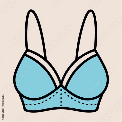 Illustration of a light blue bra with black outline and beige background
