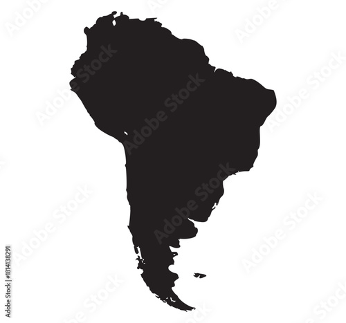 South America silhouette map icon, black continent outline vector illustration for geography, travel, and education projects