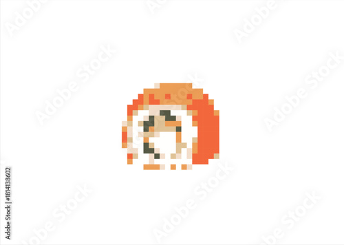 Pixel Art Sushi Roll Icon. 8 bit. Game development, mobile app. Isolated vector illustration.