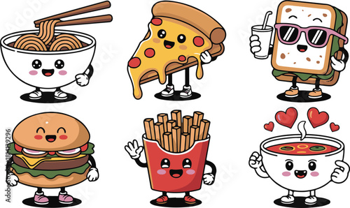 Cute and Colorful Cartoon Food Characters with Playful Expressions Collection