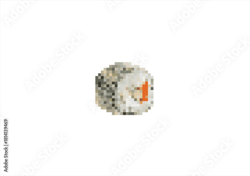 Pixel Art Sushi Roll Icon. 8 bit. Game development, mobile app. Isolated vector illustration.