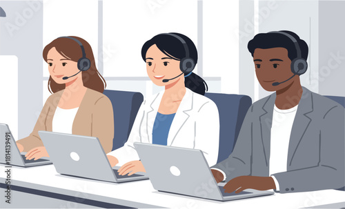 Business team working in office to be a call center service