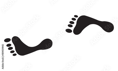 Human footprints icon, walking step silhouette symbol for trail markings, direction guides, tracking signs and minimal graphic illustrations