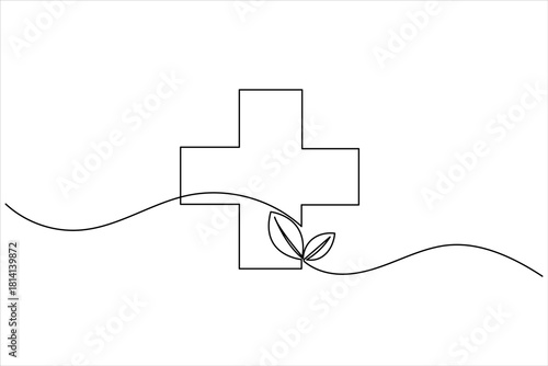 Single line medical cross icon isolated on white background