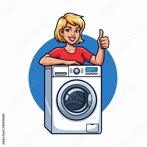 Happy Woman Approving Washing Machine