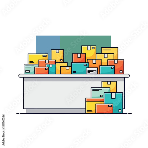 Colorful folders stacked on a desk in a modern office environment from a front viewpoint