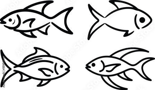 Fish Silhouettes Set, 4 Simple Vector Icons for Marine, Food & Nautical Design, Wedding, Floral, Invitations, Cards, Web, Social Media, Botanical, Logos, Apps & UI/UX Projects & Branding Design.