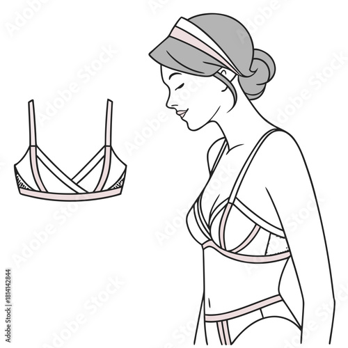 Line art illustration of a woman wearing a bustier and a separate bra design