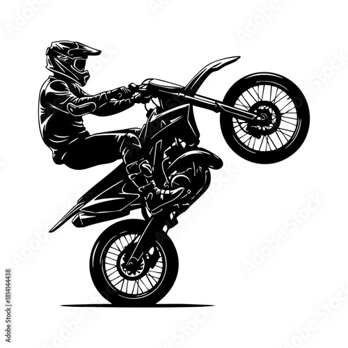 Vector illustration of BMX bikers. BMX bike tricks silhouette set. A biker doing freestyle tricks on his motorcycle silhouette