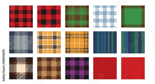 Assorted square flannel  striped patterns with distressed textures