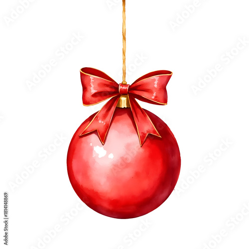 Bright Red Christmas Ornament with Bow for Festive Holiday Decoration Design