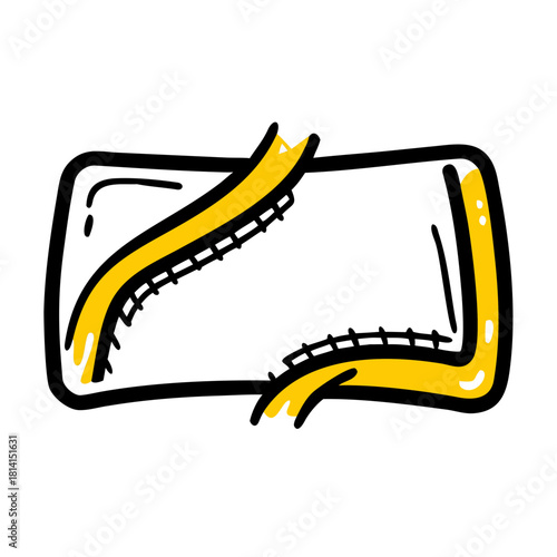 Hand drawn yellow baseball stitching frame isolated on