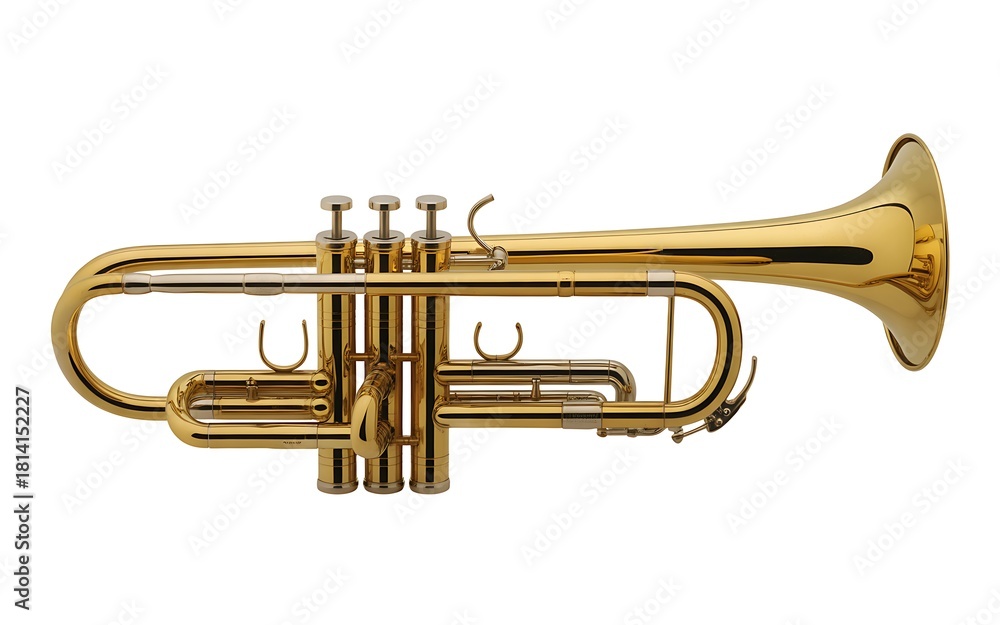 Naklejka premium Elegant Golden Trumpet Isolated on White Background Perfect for Music Education and Orchestral Themes