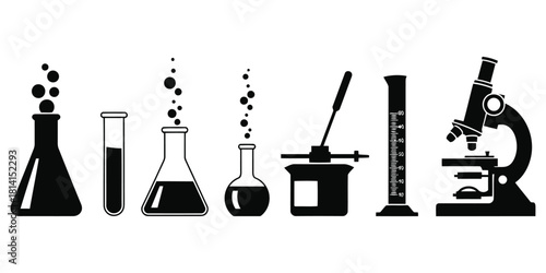 Black Silhouettes of Scientific Laboratory Equipment