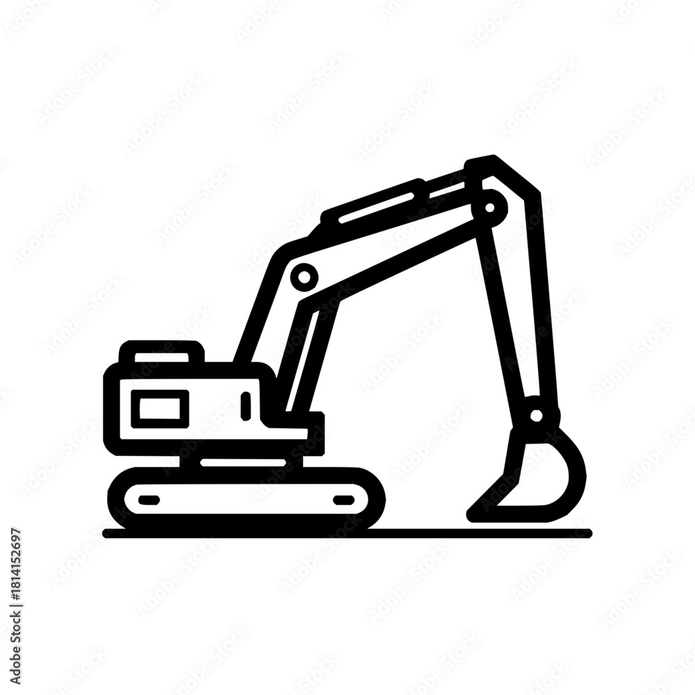 Naklejka premium Excavator construction equipment heavy machinery vector icon construction vehicle digger black and white 100
