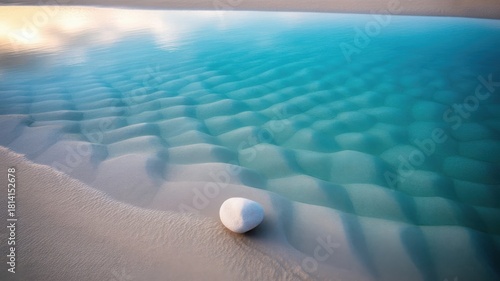 Serene beach with rippling turquoise water and sand patterns