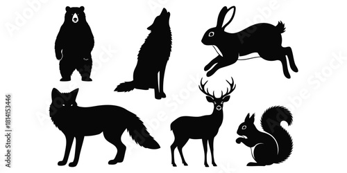 Wild Animal Silhouettes in Black nature bear