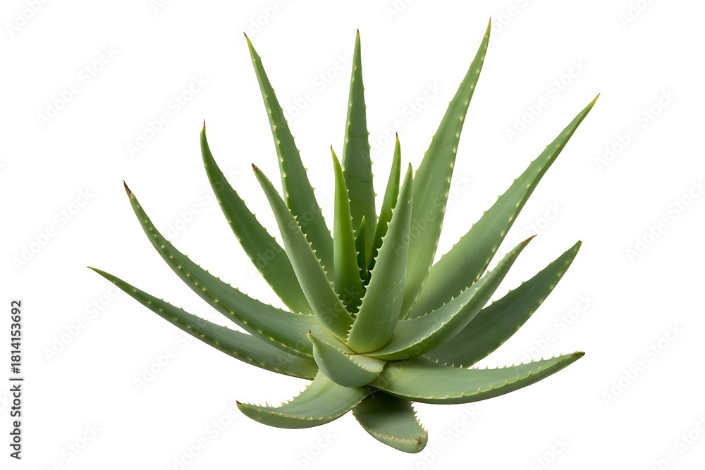 Fototapeta premium Close up of fresh aloe vera plant with green leaves isolated on white background for natural beauty and alternative medicine