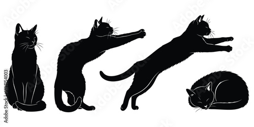 Black Cat Silhouettes in Different Poses animal