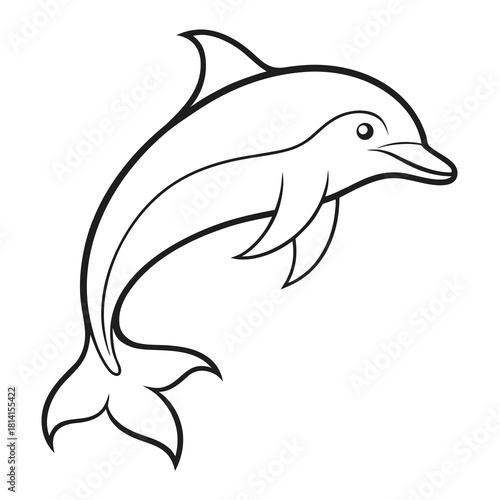 Simple outline drawing of a playful dolphin leaping out of the water, isolated on white. isolated on white background, Vector, illustration