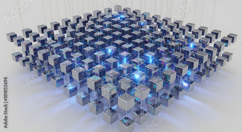 Floating Metallic Holographic Cube Grid