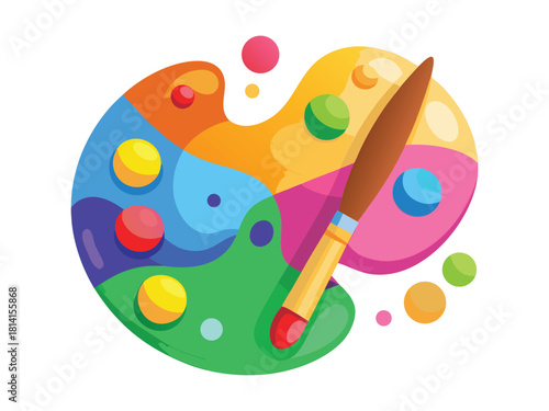 Colorful Artist Palette with Paint and Brush Vector