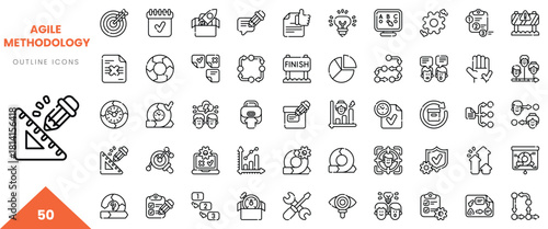 Outline icons representing agile methodology concepts and practices in a clean design.