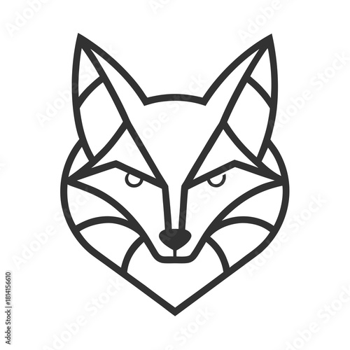 Geometric fox head illustration, minimalist outline art, modern animal logo design, clean vector graphic on white. isolated on white background, Vector, illustration