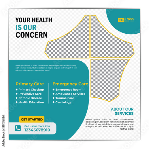 Best Medical Services social media post creative medical social media post template design. Hospital clinic promotion banner flyer template design focused on home care, nursing, patient support, and e
