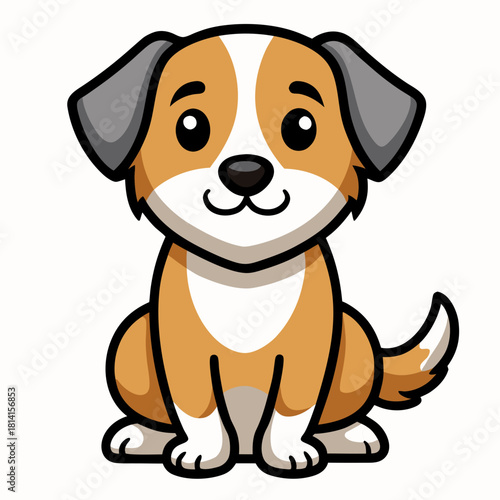 Cute cartoon dog sitting patiently, a friendly canine illustration, perfect for children's themes and pet content. isolated on white background, Vector, illustration