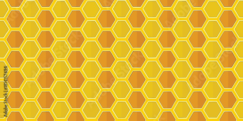 A vibrant geometric pattern of interlocking yellow honeycombs creating a lively background.