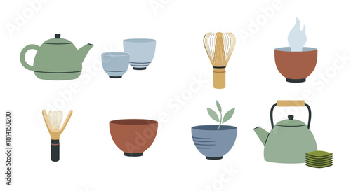 Set of Traditional Japanese Tea and Matcha Ceremony Tools.